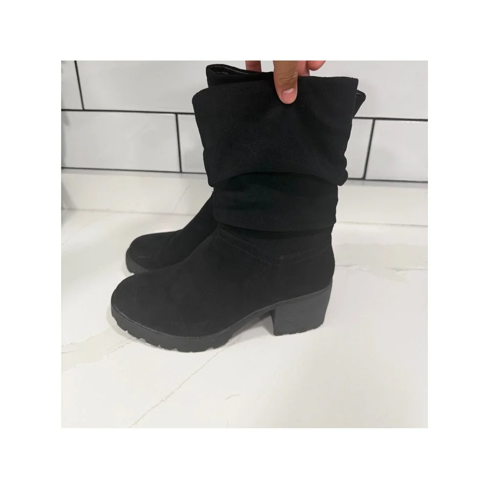 Sonoma Goods For Life Saxophone Black Slouchy Mid-Calf Lug Sole Boots Womens 8.5